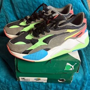 Puma Gray and Black Sneakers with Neon Green & Coral Accents